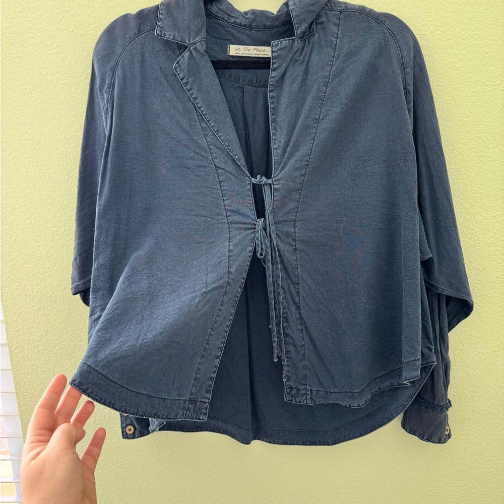 Free People Blue Open Tie Up Blouse